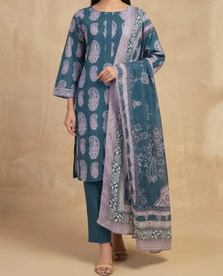 3 Piece Lawn Slub Suit- Embroidered (Unstitched)