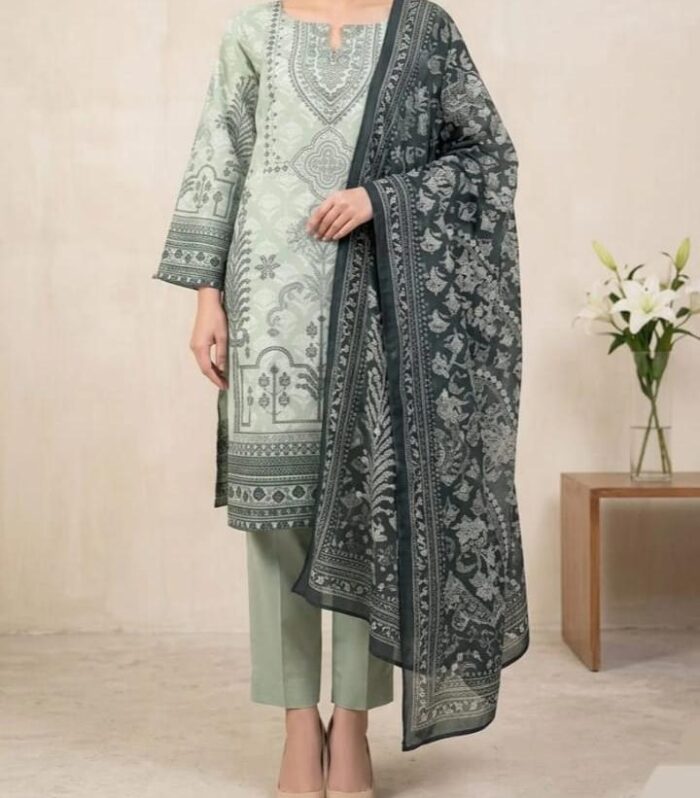 3 Piece Lawn Slub Suit (Unstitched)